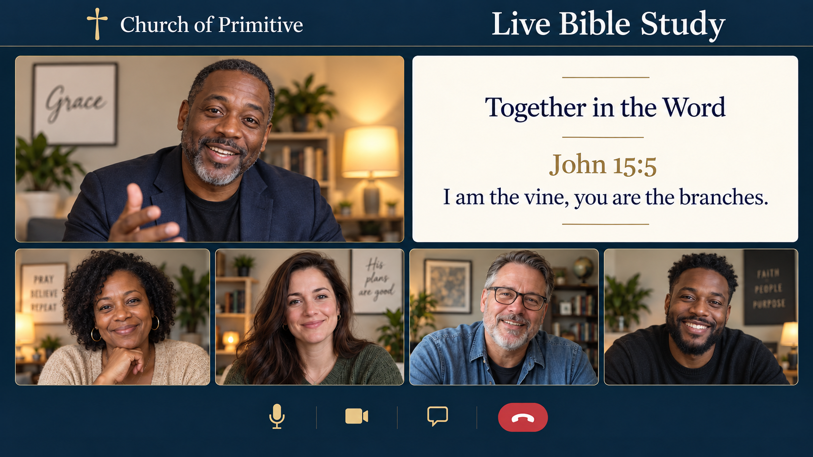 Illustrative Bible study preview with a welcoming group of Black and white participants